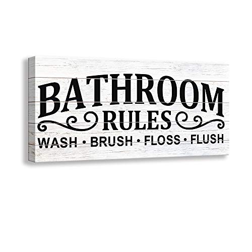 Vintage Bath Canvas Wall Art Decor | Rustic Bathroom Rules Prints Signs Framed | Bathroom Laundry Room Decor (6 X 12 inch, Bathroom Rules - 02)