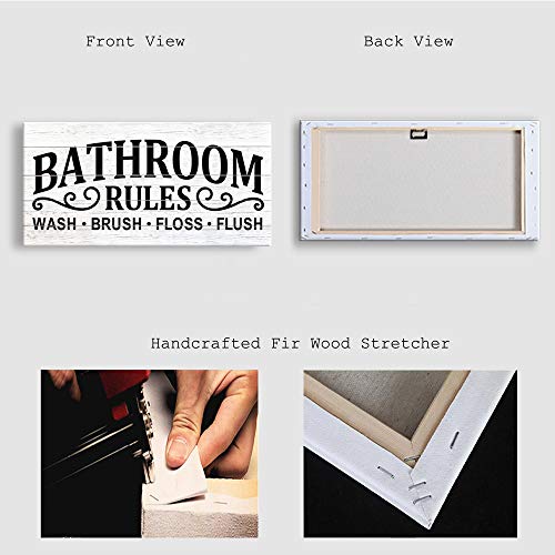 Vintage Bath Canvas Wall Art Decor | Rustic Bathroom Rules Prints Signs Framed | Bathroom Laundry Room Decor (6 X 12 inch, Bathroom Rules - 02)