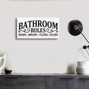 Vintage Bath Canvas Wall Art Decor | Rustic Bathroom Rules Prints Signs Framed | Bathroom Laundry Room Decor (6 X 12 inch, Bathroom Rules - 02)