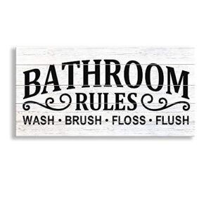 Vintage Bath Canvas Wall Art Decor | Rustic Bathroom Rules Prints Signs Framed | Bathroom Laundry Room Decor (6 X 12 inch, Bathroom Rules - 02)