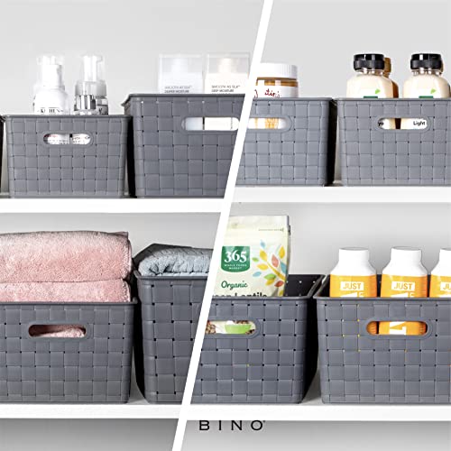 BINO | Plastic Basket, Medium - Grey | THE STABLE COLLECTION | Multi-Use Storage Basket | Rectangular Cabinet Organizer | Baskets for Organizing with Handles | Home & Office Organization and Storage