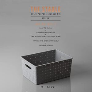 BINO | Plastic Basket, Medium - Grey | THE STABLE COLLECTION | Multi-Use Storage Basket | Rectangular Cabinet Organizer | Baskets for Organizing with Handles | Home & Office Organization and Storage