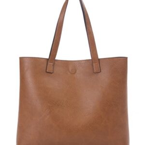 Overbrooke Reversible Tote Bag - Vegan Leather Womens Shoulder Tote with Wristlet, Black/Light Brown, Large