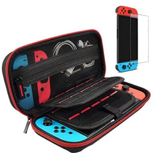 daydayup switch case and tempered glass screen protector compatible with nintendo switch – deluxe hard shell travel carrying case, pouch case for nintendo switch console & accessories, streak red