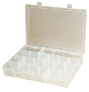 durham lpadj-clear clear polypropylene adjustable compartment large box, 13-1/8″ width x 2-5/16″ height x 9″ depth