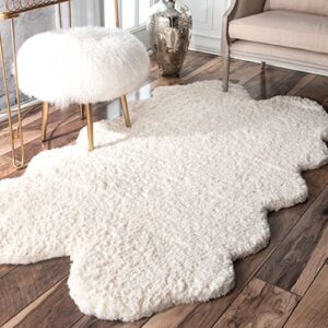 nuloom quarto faux sheepskin shag area rug, 3′ 6″ x 6′,