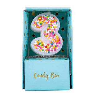 sweety colorful candy number cake topper candle for brithday party baby shower and wedding party supplies favor (three)