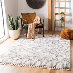 safavieh berber fringe shag collection 8′ x 10′ cream/grey bfg611a moroccan non-shedding living room bedroom dining room entryway plush 1.2-inch thick area rug