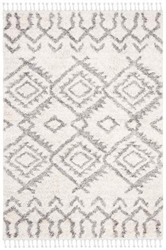 SAFAVIEH Berber Fringe Shag Collection 8' x 10' Cream/Grey BFG611A Moroccan Non-Shedding Living Room Bedroom Dining Room Entryway Plush 1.2-inch Thick Area Rug