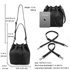 AFKOMST Bucket Bags and Purses For Women Drawstring Hobo and Shoulder Handbags with 2 Detachable Straps