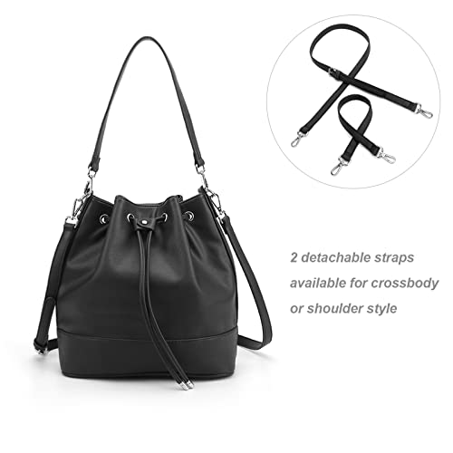 AFKOMST Bucket Bags and Purses For Women Drawstring Hobo and Shoulder Handbags with 2 Detachable Straps