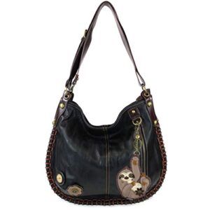 chala handbag charming black cross-body or shoulder convertible large tote bag – black (sloth)