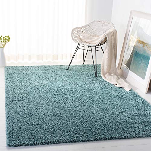 SAFAVIEH Primo Shag Collection 8' x 10' Aqua PRM300J Solid Non-Shedding Living Room Bedroom Dining Room Entryway Plush 1.2-inch Thick Area Rug