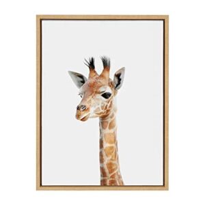 kate and laurel sylvie baby giraffe animal print portrait framed canvas wall art by amy peterson, 18×24 natural