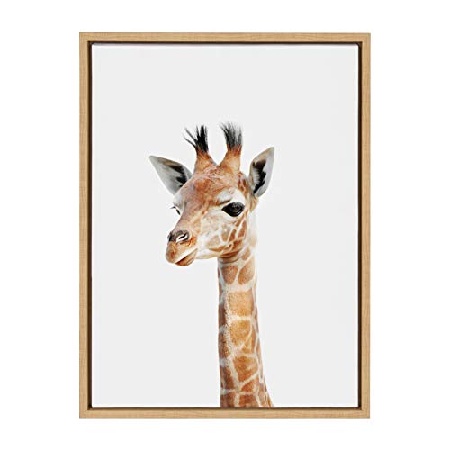 Kate and Laurel Sylvie Baby Giraffe Animal Print Portrait Framed Canvas Wall Art by Amy Peterson, 18x24 Natural