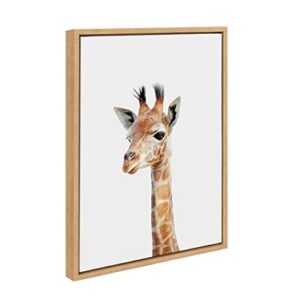 Kate and Laurel Sylvie Baby Giraffe Animal Print Portrait Framed Canvas Wall Art by Amy Peterson, 18x24 Natural