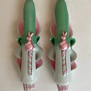 Carved Taper Candles with Easter Bunny (Pink/Green, Pink Bunny) - 6 Inch