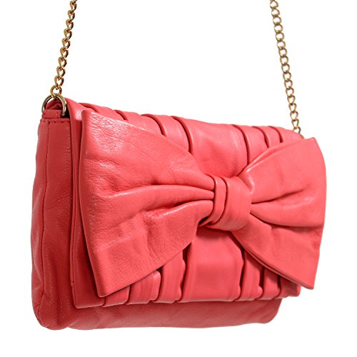 Red Valentino Women's Pink 100% Leather Bow Decorated Clutch Shoulder Bag