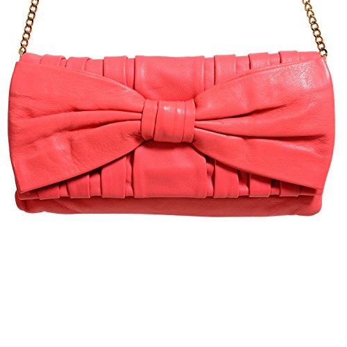 Red Valentino Women's Pink 100% Leather Bow Decorated Clutch Shoulder Bag