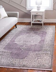 unique loom traditional classic intricate design with distressed vintage detail, area rug, 3 ft 3 in x 5 ft 3 in, purple/ivory