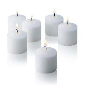 light in the dark white votive candles – box of 72 unscented candles – 10 hour burn time – bulk candles for weddings, parties, spas and decorations