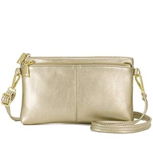 zooeass triple zip small crossbody bag lightweight purses vegan leather wristlet clutch, includes adjustable shoulder (gold)