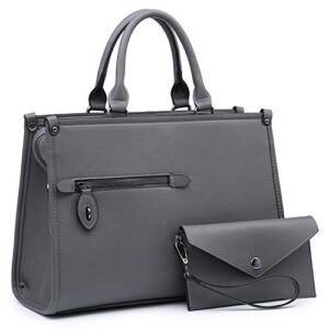 dasein purses handbags for women satchel bags top handle work tote bag shoulder bag with matching wallet (grey)