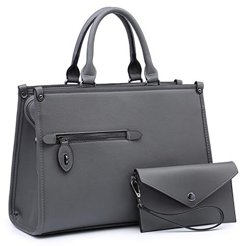 Dasein Purses Handbags for Women Satchel Bags Top Handle Work Tote Bag Shoulder Bag With Matching Wallet (Grey)