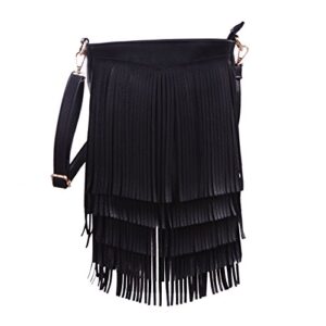 hde women’s leather hobo long fringe crossbody tassel purse small handbag