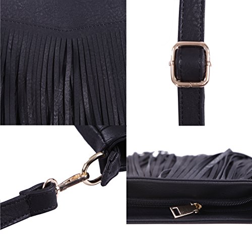 HDE Women's Leather Hobo Long Fringe Crossbody Tassel Purse Small Handbag