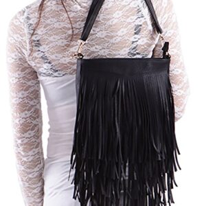 HDE Women's Leather Hobo Long Fringe Crossbody Tassel Purse Small Handbag