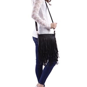 HDE Women's Leather Hobo Long Fringe Crossbody Tassel Purse Small Handbag