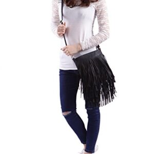 HDE Women's Leather Hobo Long Fringe Crossbody Tassel Purse Small Handbag