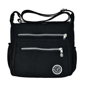 kxf women’s crossbody bag waterproof nylon casual shoulder bag messenger bag travel purse handbag with multi pocket, black