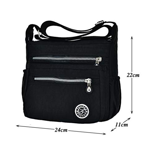 KXF Women's Crossbody Bag Waterproof Nylon Casual Shoulder Bag Messenger Bag Travel Purse Handbag with Multi Pocket, Black