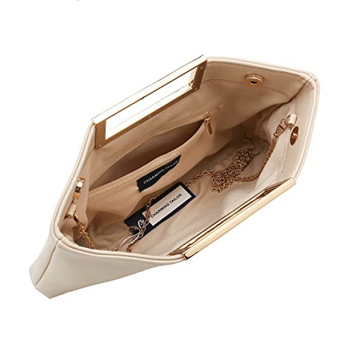 CHARMING TAILOR Fashion PU Leather Handbag Stylish Women Convertible Clutch Purse (Beige)