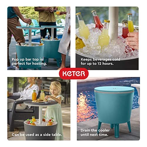 Keter Modern Cool Bar Outdoor Patio Furniture and Hot Tub Side Table with 7.5 Gallon Beer and Wine Cooler, Grey