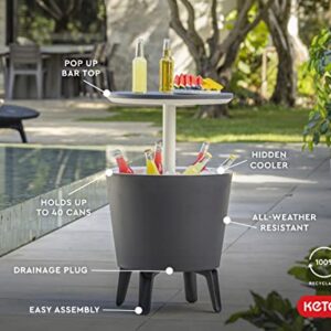 Keter Modern Cool Bar Outdoor Patio Furniture and Hot Tub Side Table with 7.5 Gallon Beer and Wine Cooler, Grey