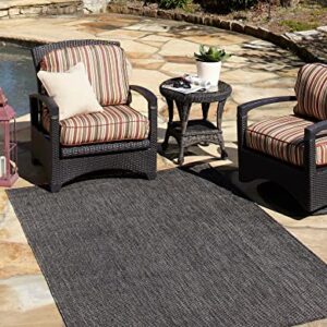 Unique Loom Collection Casual Transitional Solid Heathered Indoor/Outdoor Flatweave Area Rug, Rectangular 5' 0" x 6' 0", Black/Beige