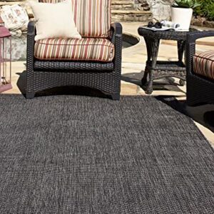 Unique Loom Collection Casual Transitional Solid Heathered Indoor/Outdoor Flatweave Area Rug, Rectangular 5' 0" x 6' 0", Black/Beige