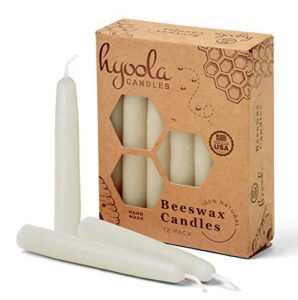 hyoola beeswax candles 12 pack – all natural 100% beeswax tree candles – 1/2 inch candles – handmade in the usa – white