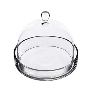 CYS EXCEL Bell Dome Cloche with Glass Base (H:7.5" W:8") | Multiple Size Choices Cake Dessert Display | Terrarium Jar Plant Cover