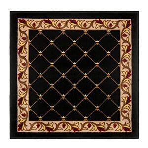house, home and more skid-resistant carpet indoor area rug floor mat – traditional lattice with floral border – ebony black – 3 feet x 3 feet