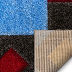 Well Woven Abbi Multi Boxes & Circles Thick Soft Plush 3D Textured Shag Area Rug 8x10 (7'10" x 9'10")