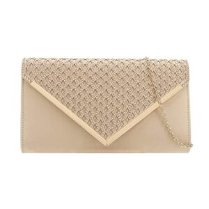 charming tailor elegant satin clutch shimmering rhinestones laser-cut flap prom purse (beige)