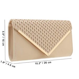 CHARMING TAILOR Elegant Satin Clutch Shimmering Rhinestones Laser-cut Flap Prom Purse (Beige)