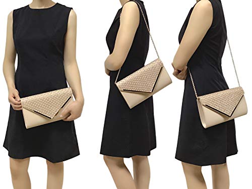 CHARMING TAILOR Elegant Satin Clutch Shimmering Rhinestones Laser-cut Flap Prom Purse (Beige)