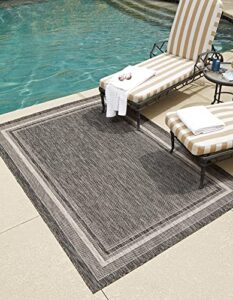 unique loom outdoor border collection casual solid border transitional indoor and outdoor flatweave black area rug (4′ 0 x 6′ 0)