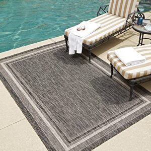 Unique Loom Outdoor Border Collection Casual Solid Border Transitional Indoor and Outdoor Flatweave Black Area Rug (4' 0 x 6' 0)