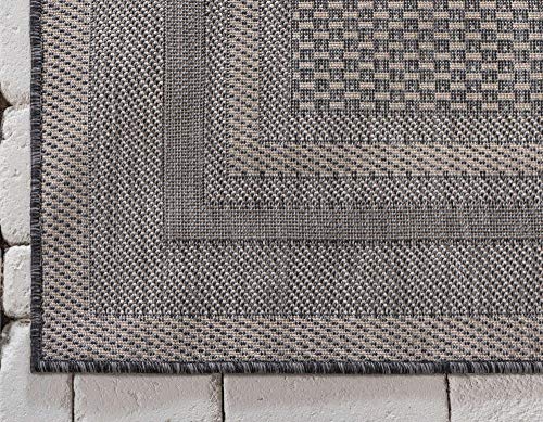 Unique Loom Outdoor Border Collection Casual Solid Border Transitional Indoor and Outdoor Flatweave Black Area Rug (4' 0 x 6' 0)